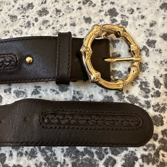Blrown Leather Belt with Bamboo Gold Buckle Accent main image 9